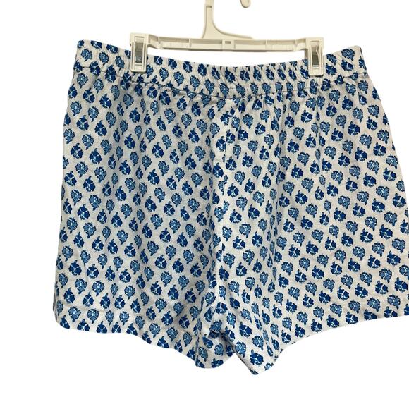 J.Crew Linen Blend Blue White Tile Print Shorts SZ S Summer Vacation Beachwear - Picture 2 of 11